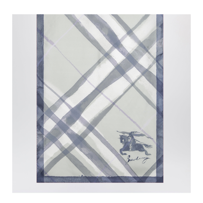 Large Watercolour Check Silk Scarf In Green