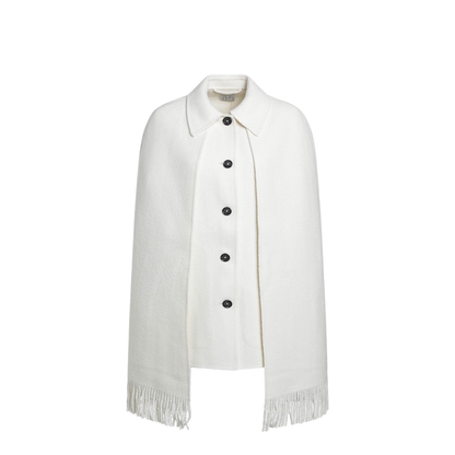 MAYFEYR - Toteme - White Cape Jacket With Fringes - 261-WRO0266FB0471264