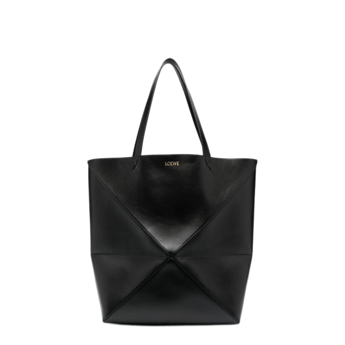 Puzzle Fold XL Shiny Calfskin Tote - Black