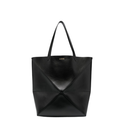 Puzzle Fold XL Shiny Calfskin Tote - Black