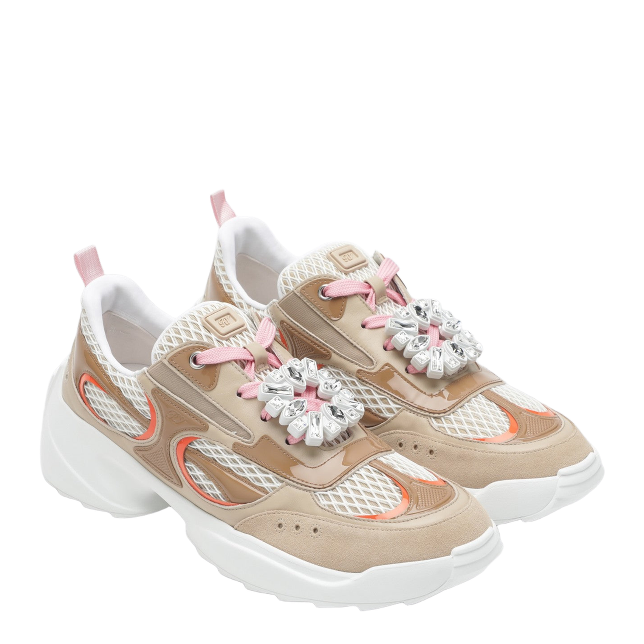 Viv' on the Run Sneakers in Leather and Fabric Beige