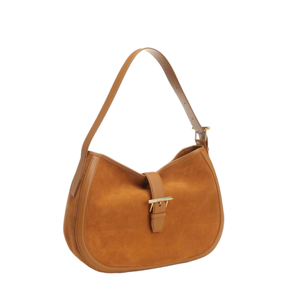 Adjustable Leather Shoulder Bag with Vintage Gold Metal T-Bar Closure