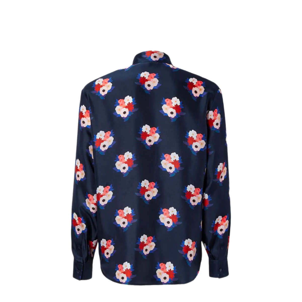 Dark Blue Satin Shirt with Floral Print