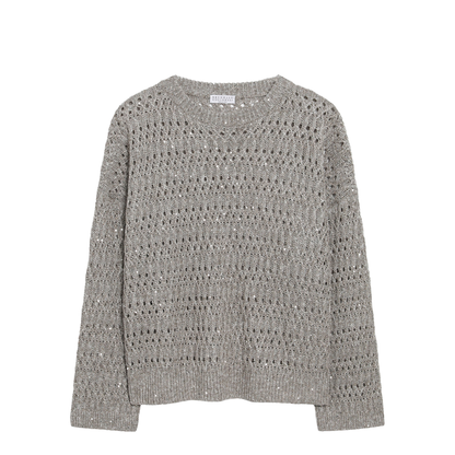 Crochet Crewneck Sweater with Sequins