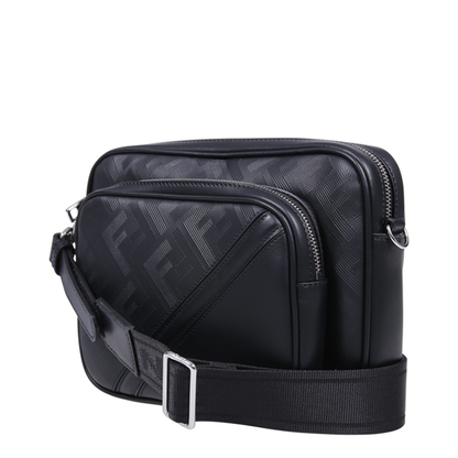 Diagonal Leather Crossbody Bags - Black
