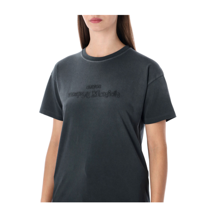 Black Washed-Out Cotton T-Shirt with Reverse Logo