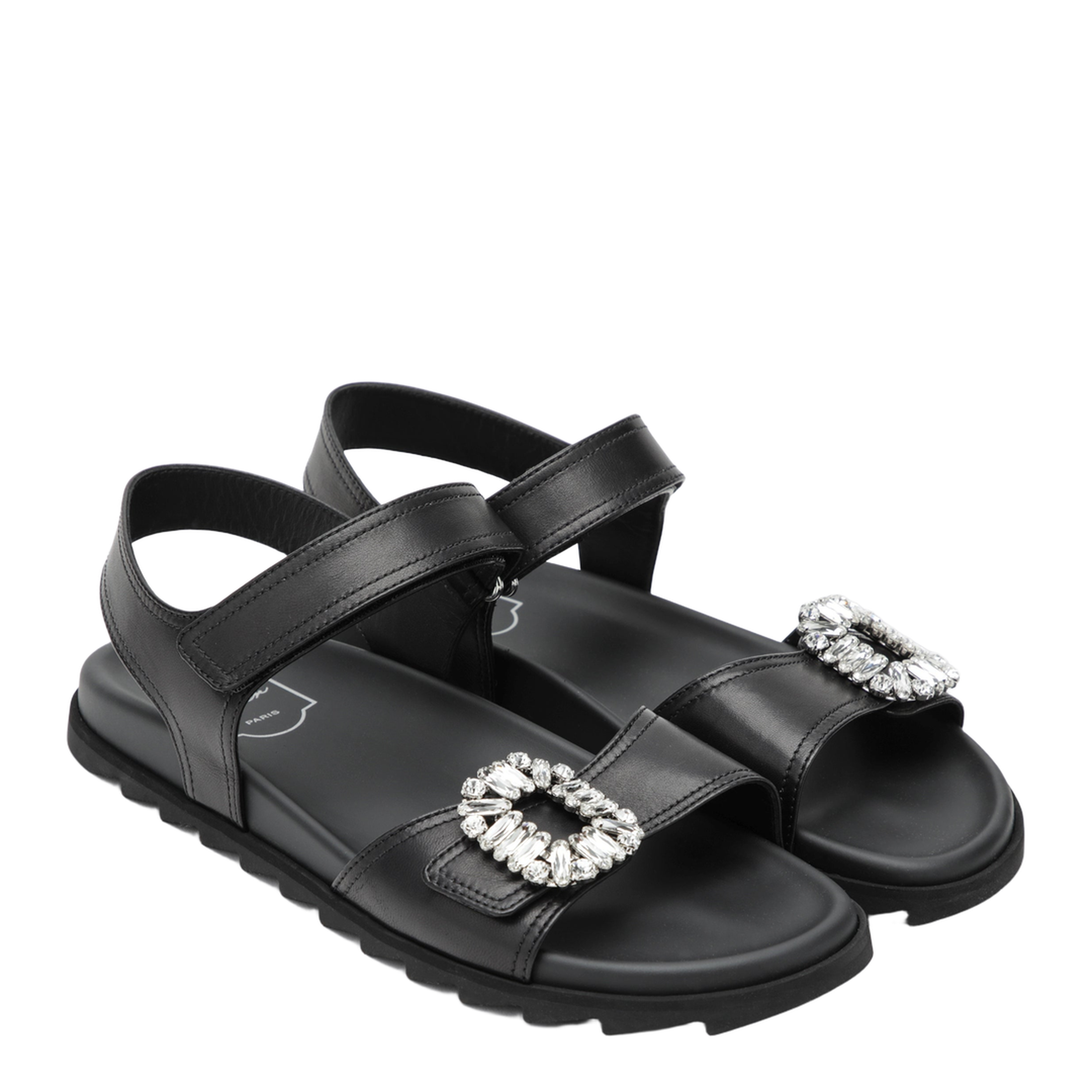 MAYFEYR - Roger Vivier - Black Leather Sandals With Crystal Buckle - RVW4584469091TB999