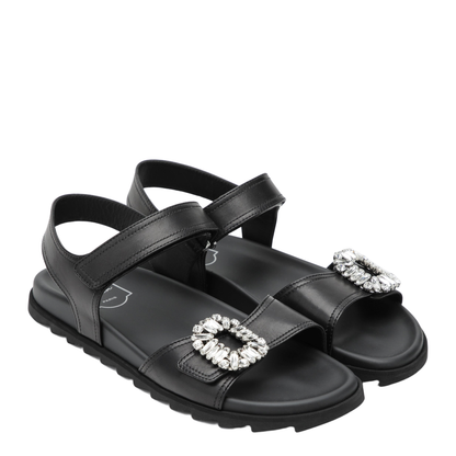 MAYFEYR - Roger Vivier - Black Leather Sandals With Crystal Buckle - RVW4584469091TB999