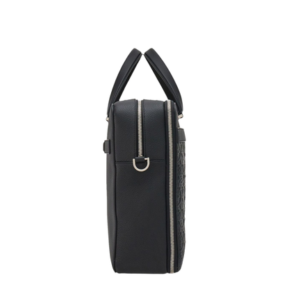 Gancini Embossed Calfskin Briefcase - Black