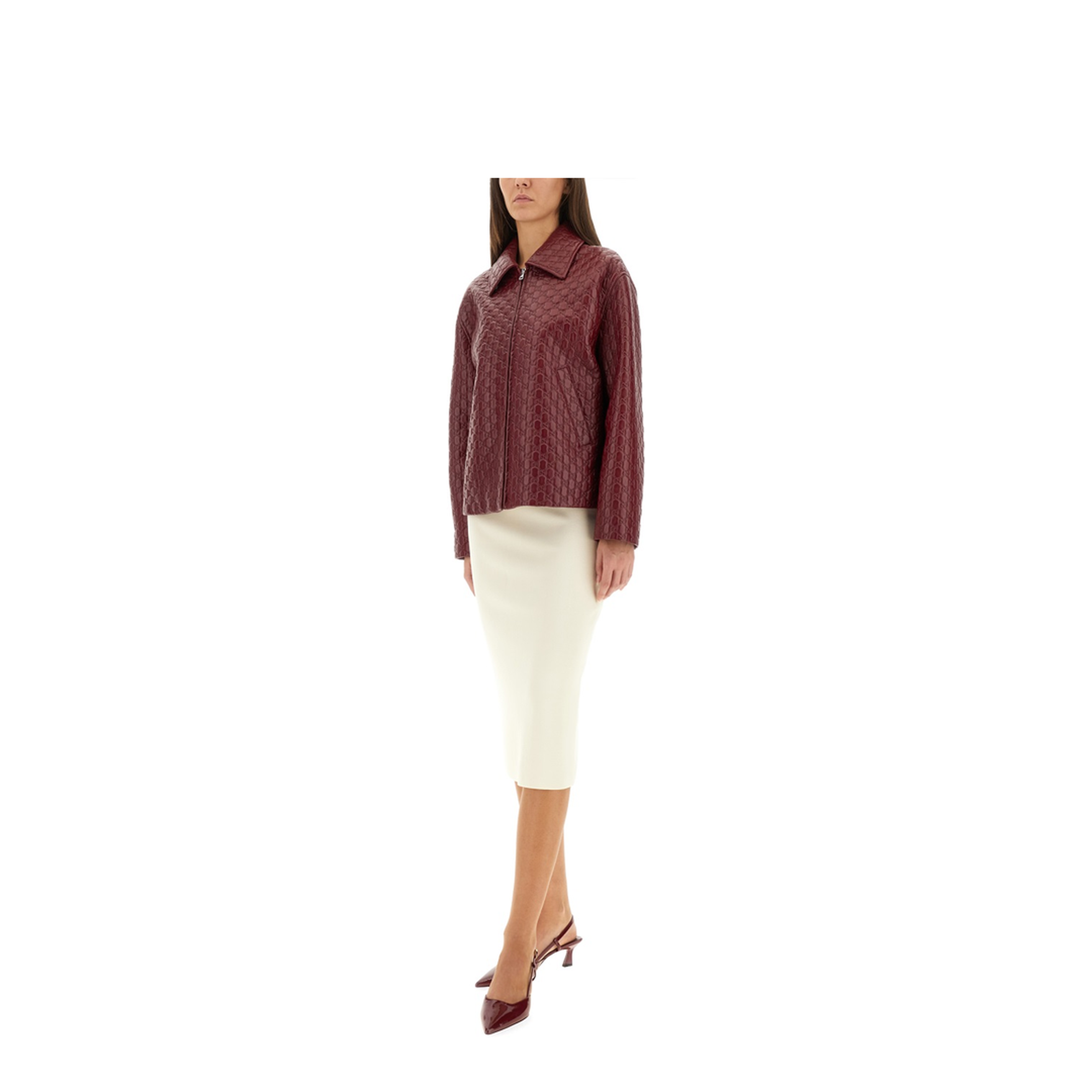 Oversized Leather Jacket with Embossed GG