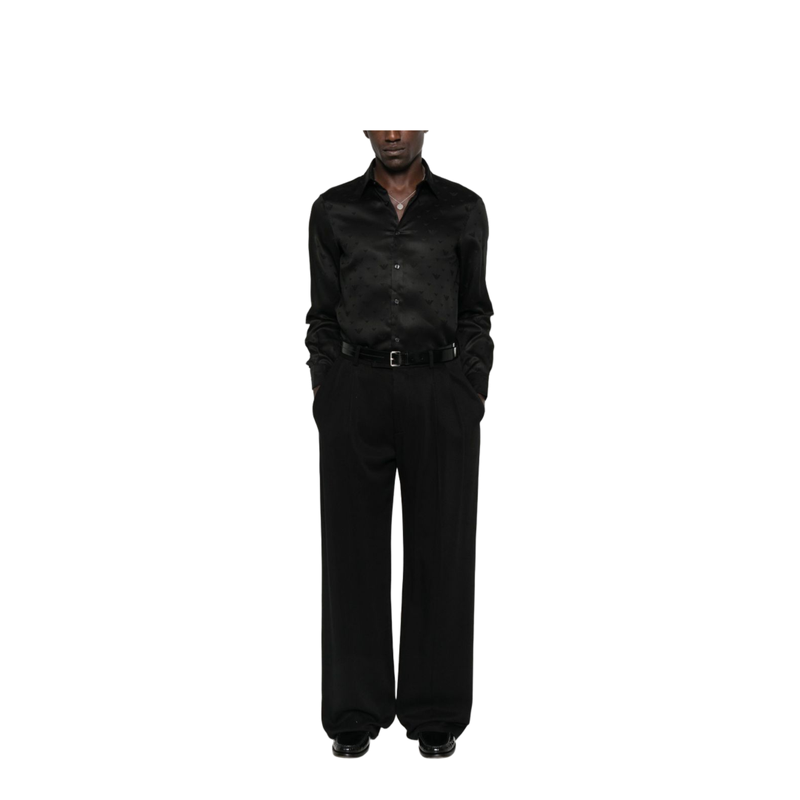 Black Long Sleeves Embossed Eagle Motif Shirt