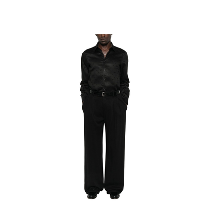 Black Long Sleeves Embossed Eagle Motif Shirt