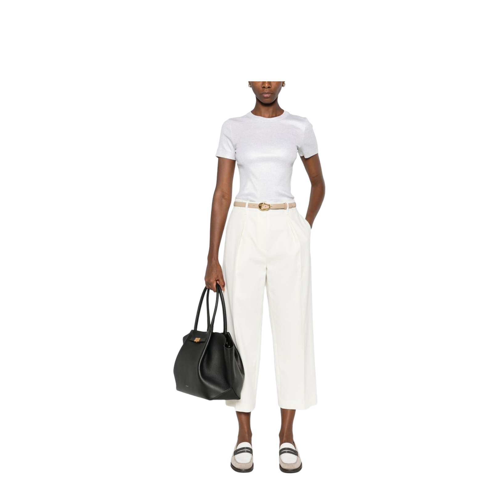 Cotton Blend Ribbed Texture Round Neck Short Sleeves