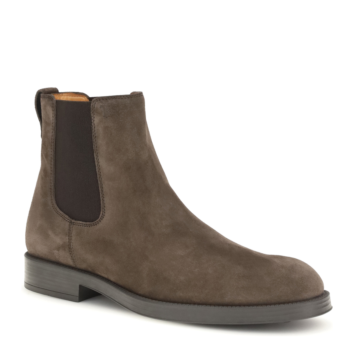 Coffee Brown Elasticated Side Panels Low Stacked Heel Round Toe