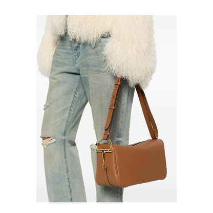 Half Horsebit Medium Grainy Leather Shoulder Bag - Brown Leather