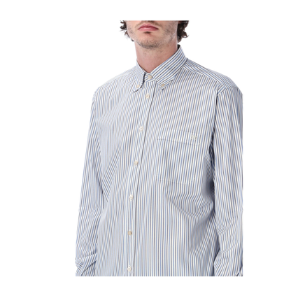 Blue Striped Cotton Long-Sleeve Shirt