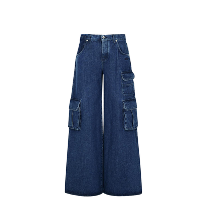 Cargo Baggy Jeans In Blue Cotton