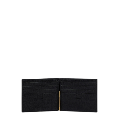 T Line Calf Leather Money Clip Wallet