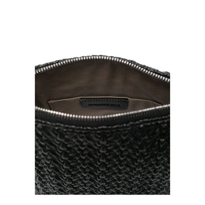 Small Embossed Leather Hobo Bag Black