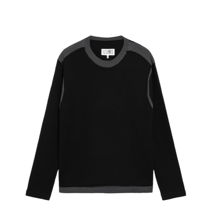 MAYFEYR - Mm6 Maison Margiela - Asymmetrical Crewneck Sweater In Black And Grey - SH0HL0047M13280961