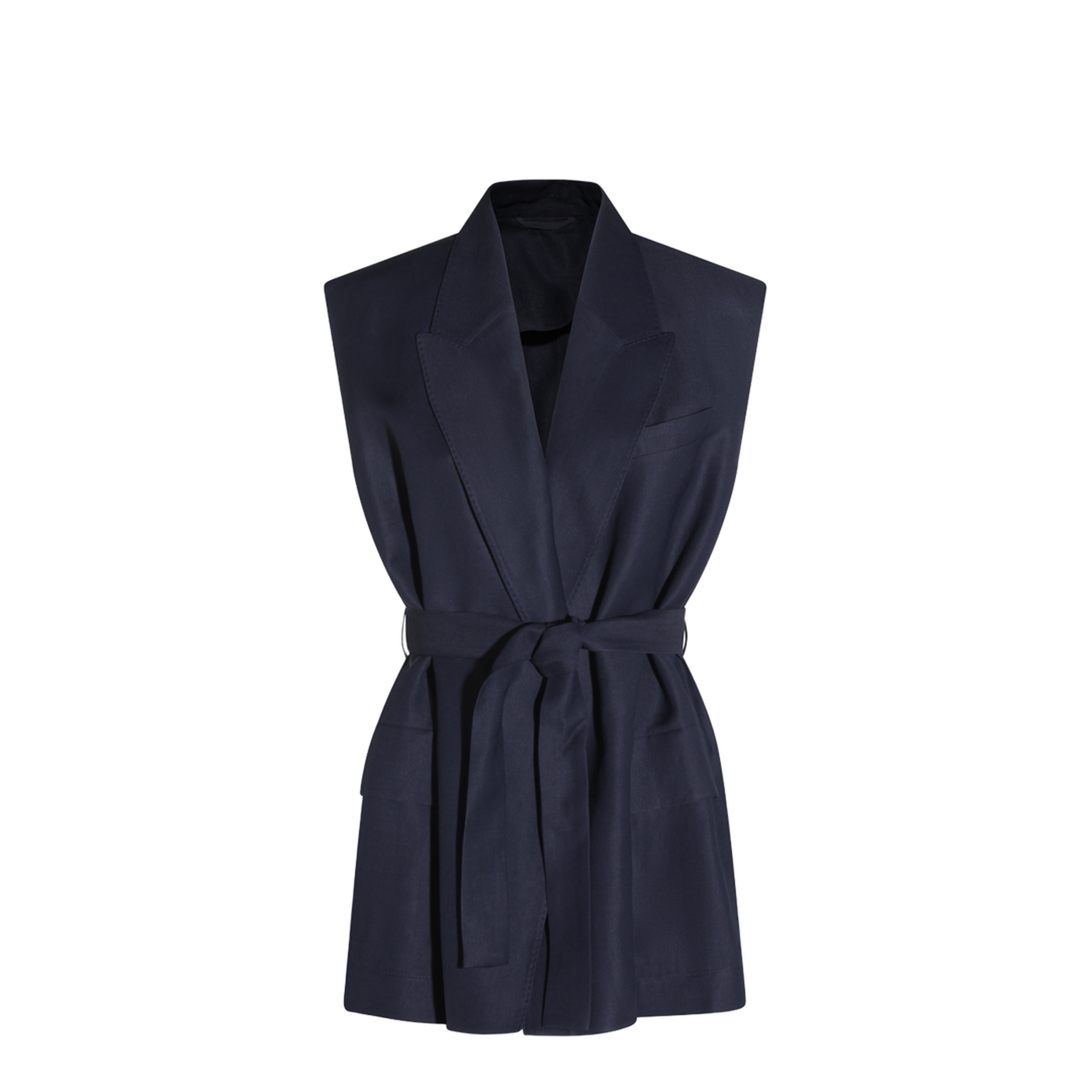 Sleeveless Belted Blazer - Blue