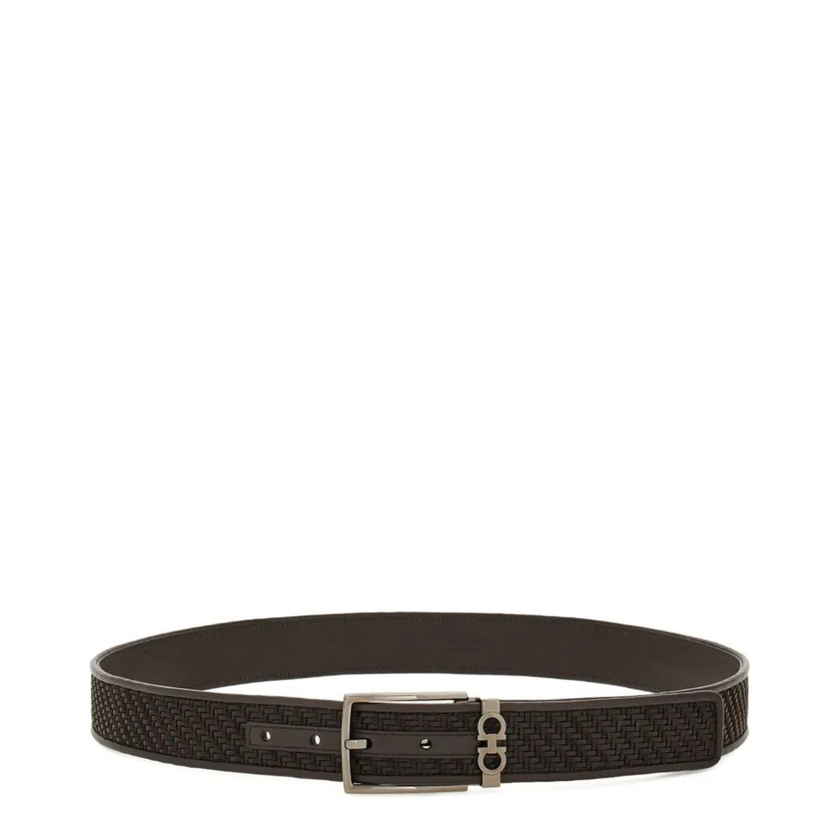 MAYFEYR - Ferragamo - Basketweave Effect Leather Belt With Square Buckle - 6705750786458TMORONERO