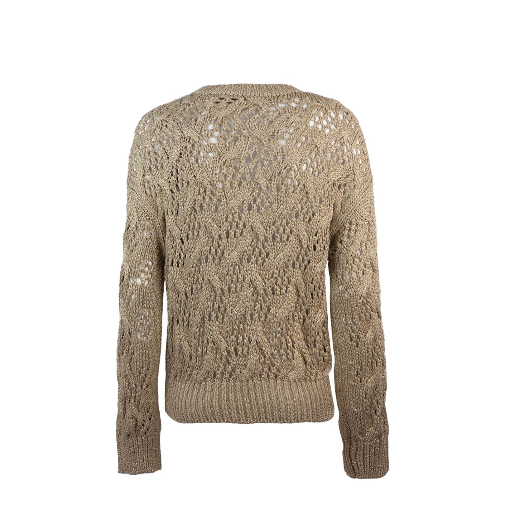 Open-knit Crewneck Sweater in Brown