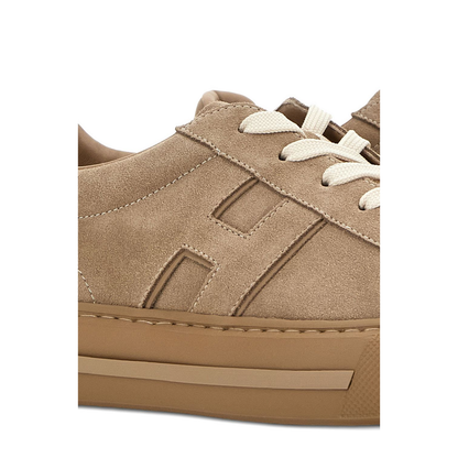Beige Front Lace-Up Fastening Sneakers