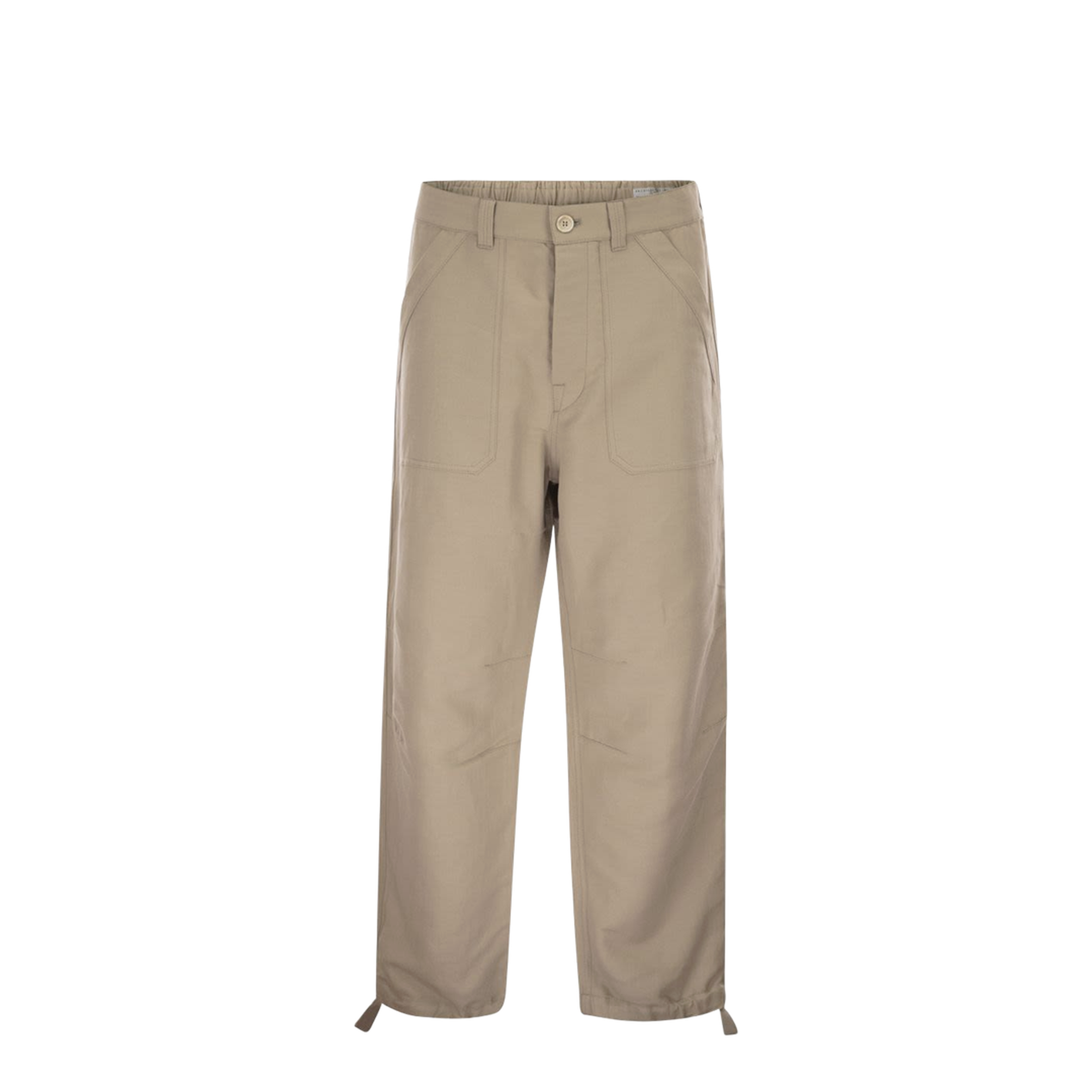Cotton and linen drill trousers with patch pockets and drawstring
