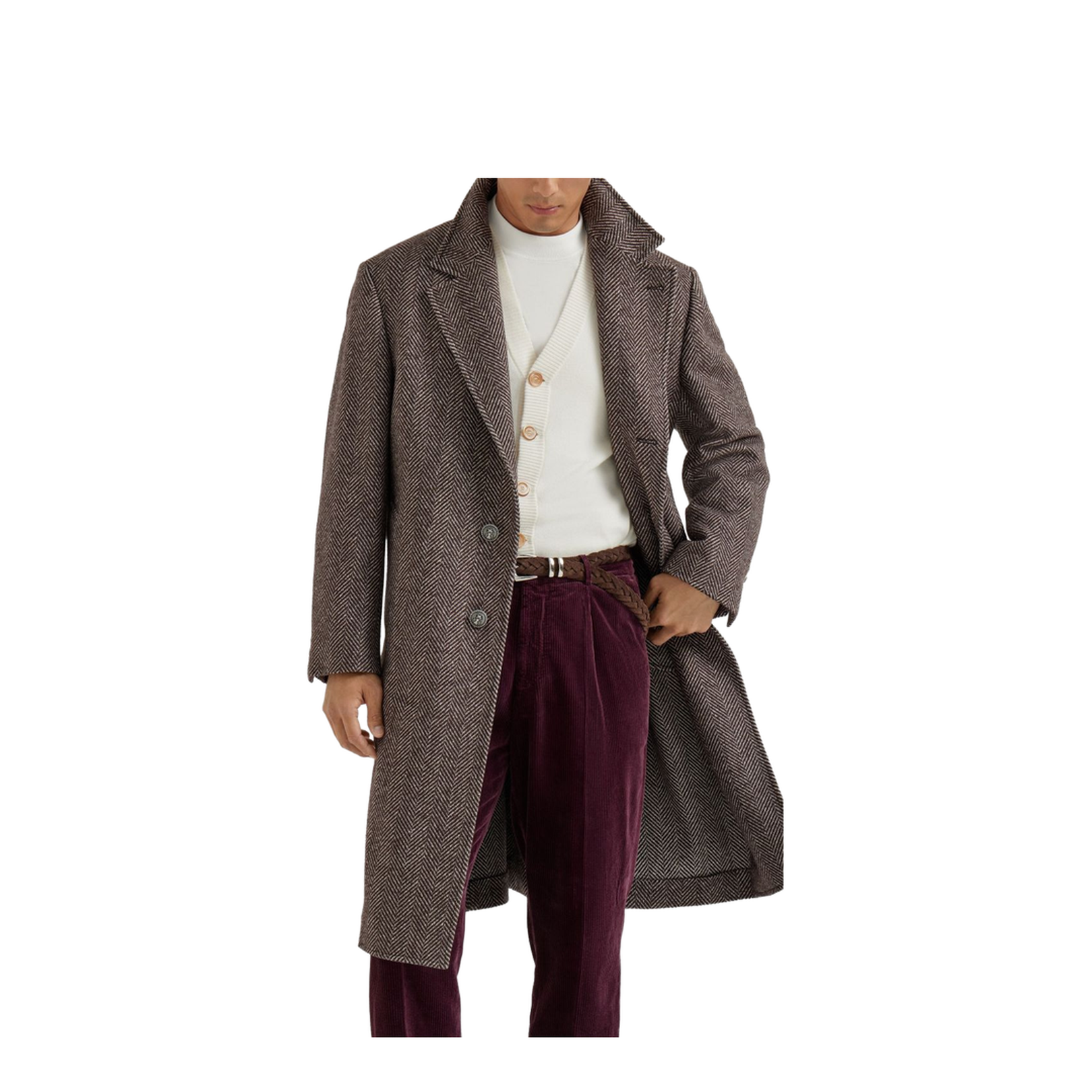 Beige Coat with Frontal Logo Buttons Closure