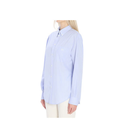 Light Blue Shirt with All-Over Stripe Motif and Embroidered