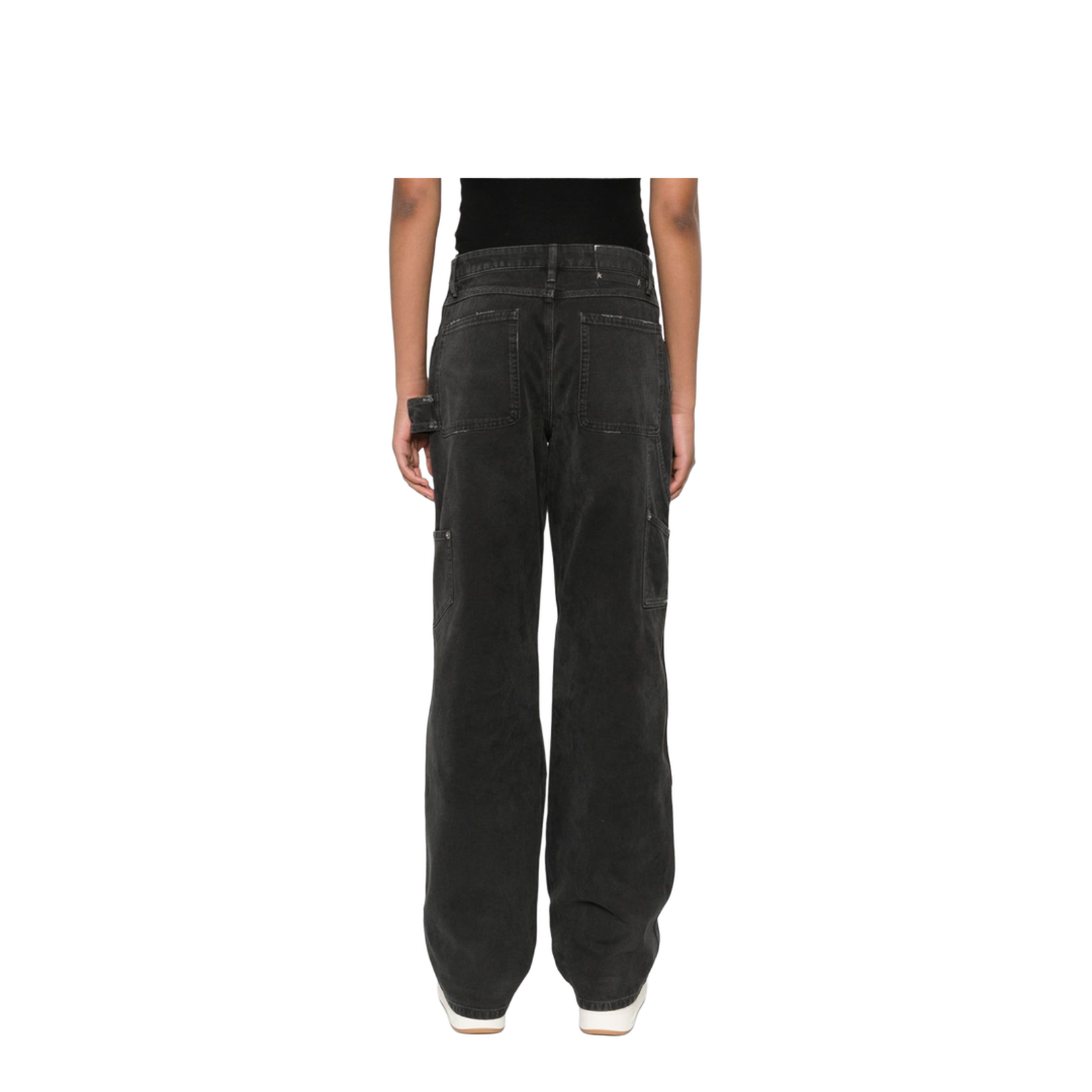 Distressed Black Cotton Jeans with Front Patches