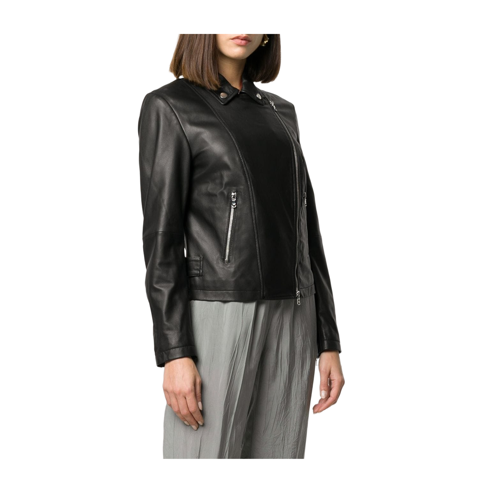 Black Leather Zipped Biker Jacket