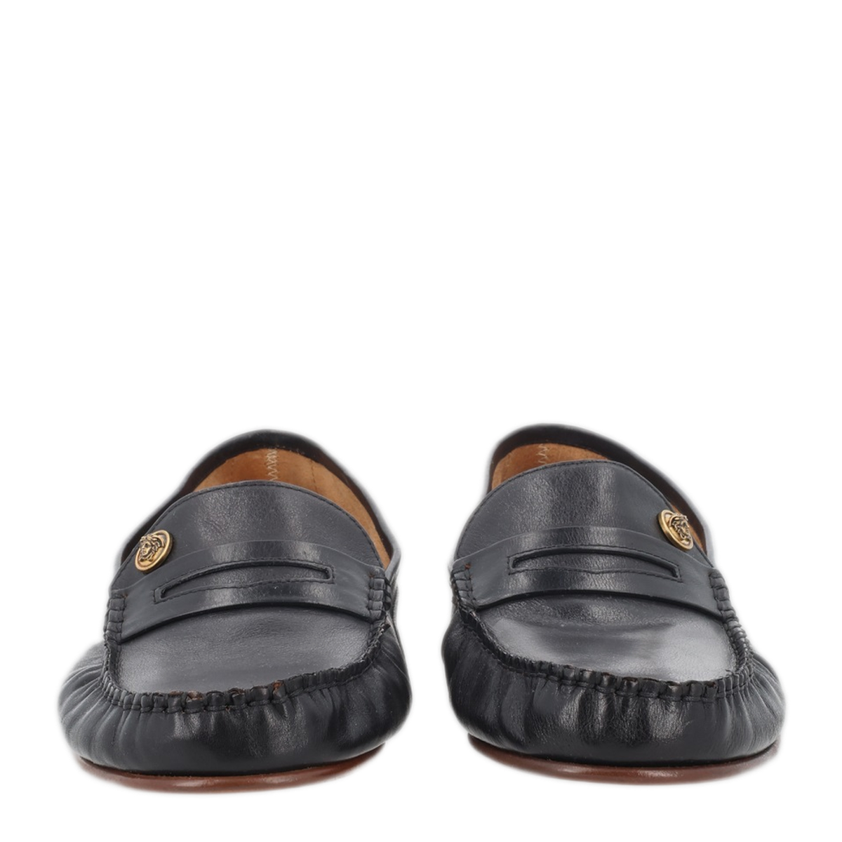Loafers With Metal Detail On The Front Black-Gold