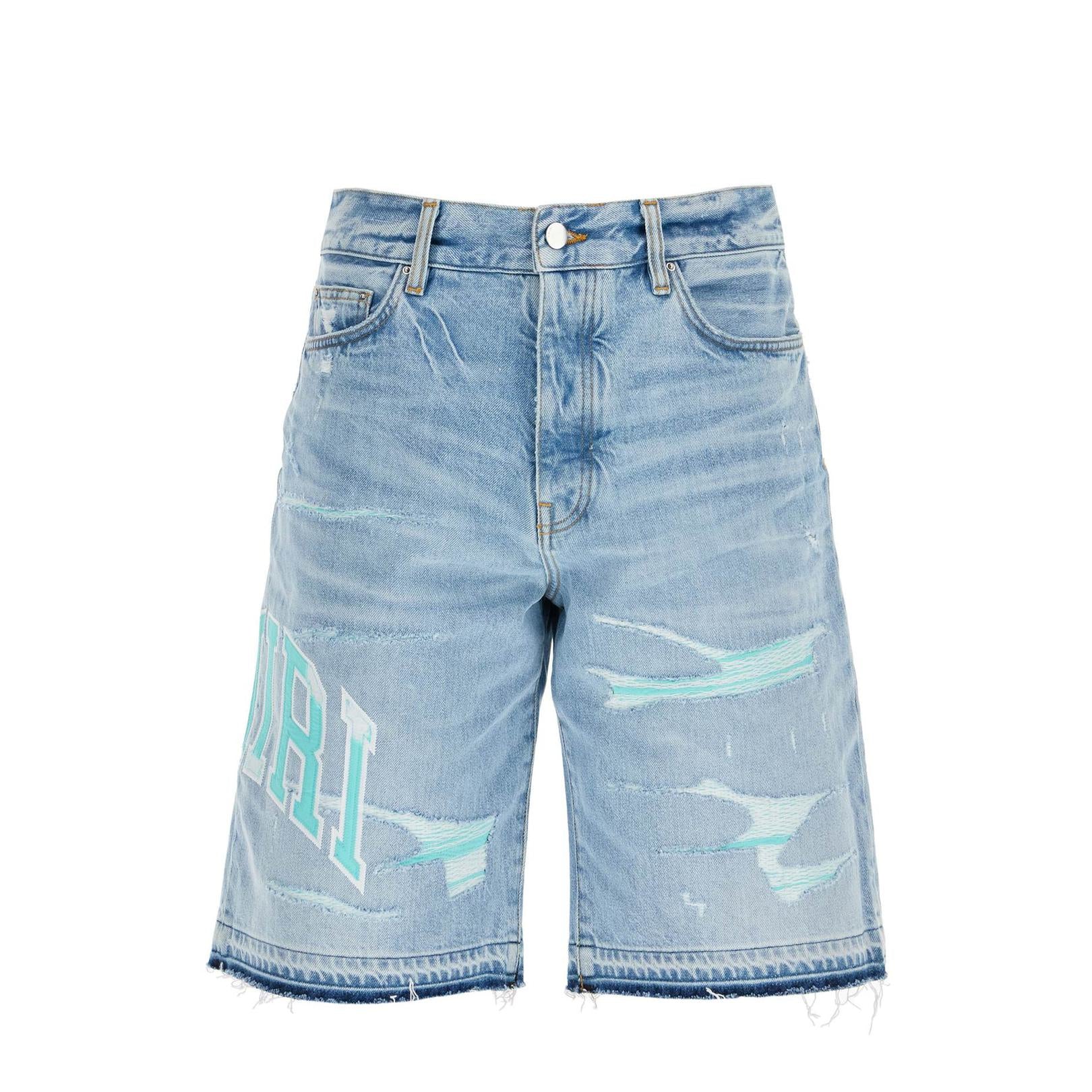 Amiri denim logo varsity bermuda shorts