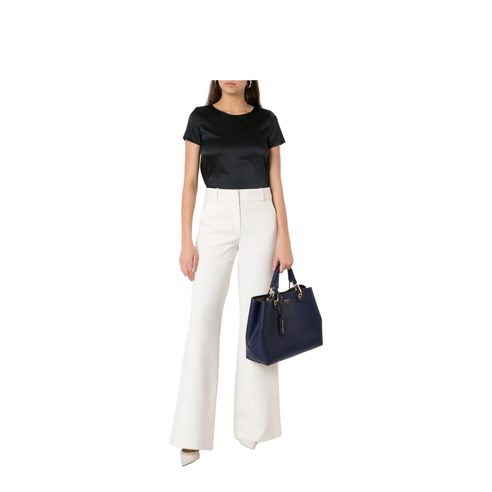 Blue Stretch-Silk Scoop Neck T-Shirt