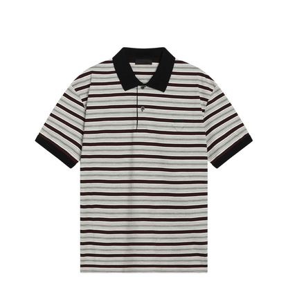 Ivory Garnet Striped Cotton Polo Shirt