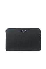 Saffiano Leather Clutch, Silver Hardware