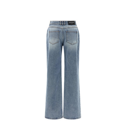 Straight-Leg Faded Denim Jeans