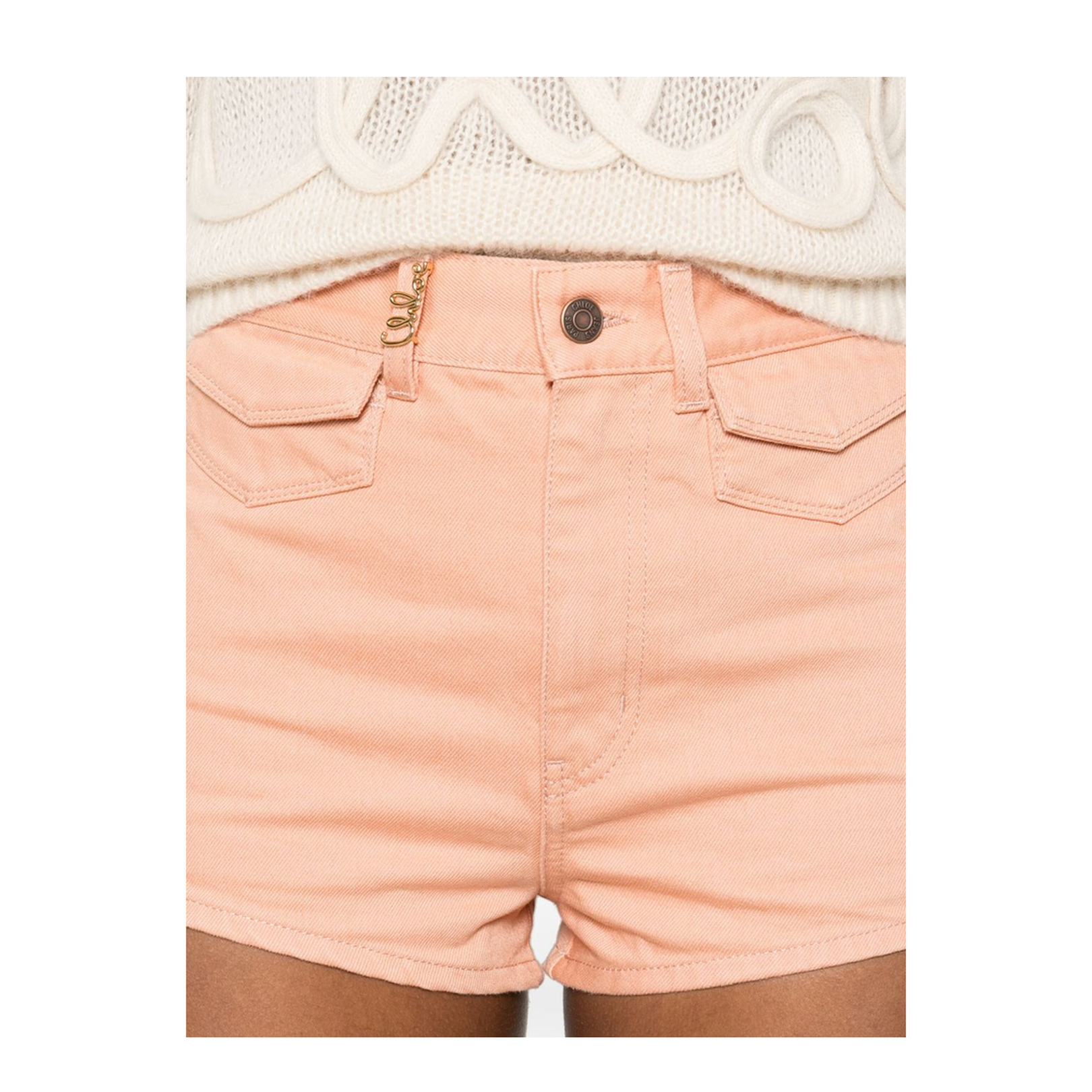 Peach Orange Button Fly Fastening Denim Pants