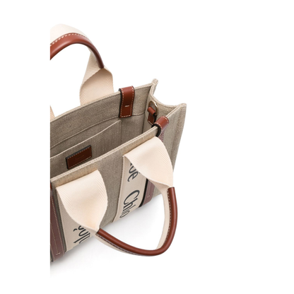 Woody Small Linen Canvas Tote - Marrón
