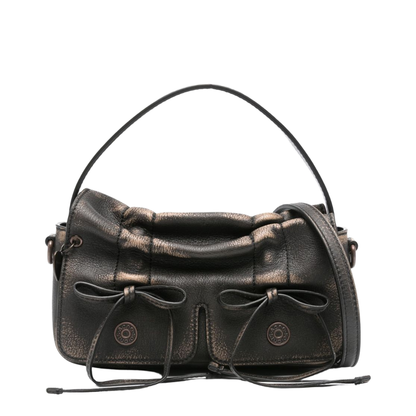 Multipocket Micro Calf Leather Crossbody Bag - Dark Brown/Beige