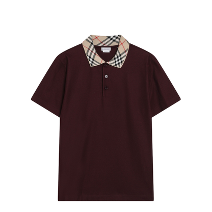 MAYFEYR - Burberry - Cotton Polo Shirt With Check Collar In Vineyard Red - 8127677121046C5335
