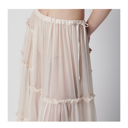 Écru semi-sheer silk skirt