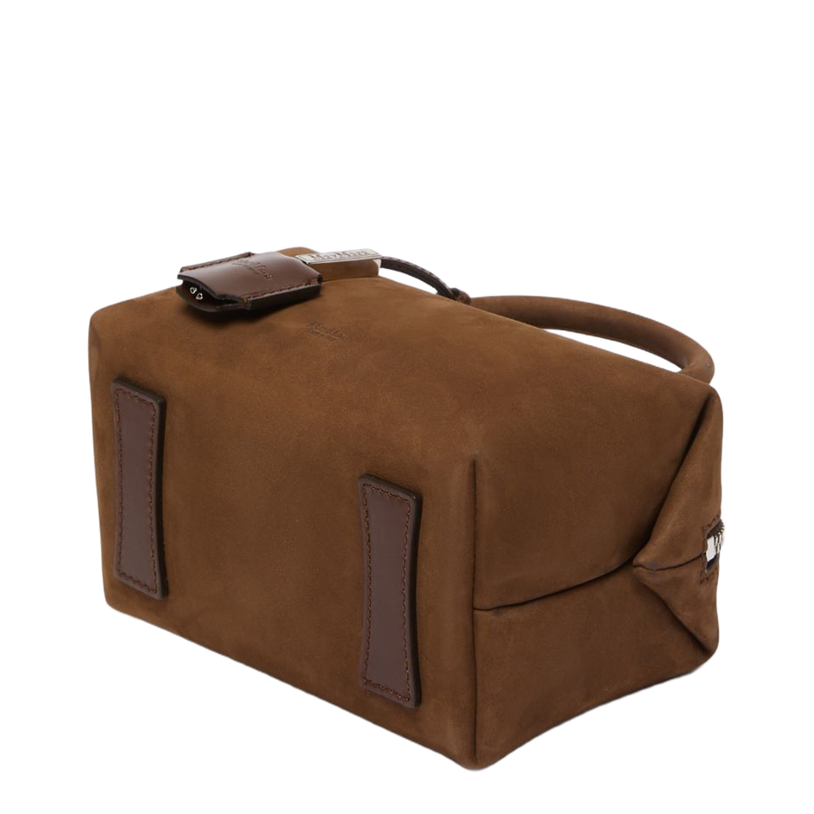 Small Nubuck Leather Bowler Bag, Dark Brown