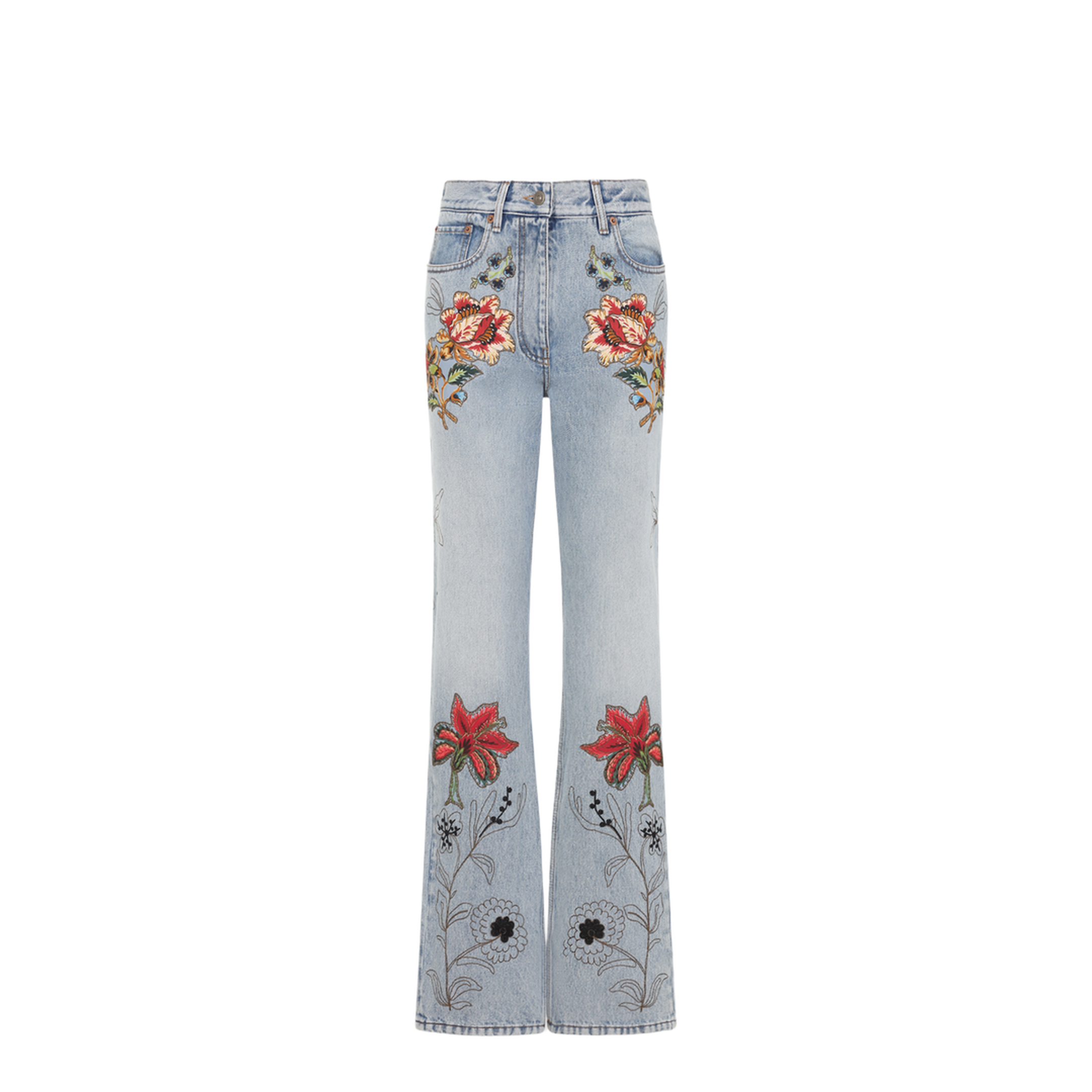MAYFEYR - Valentino - Denim 5 Pockets Embroidered Flowers Jeans - 8B3DD2AX9YC