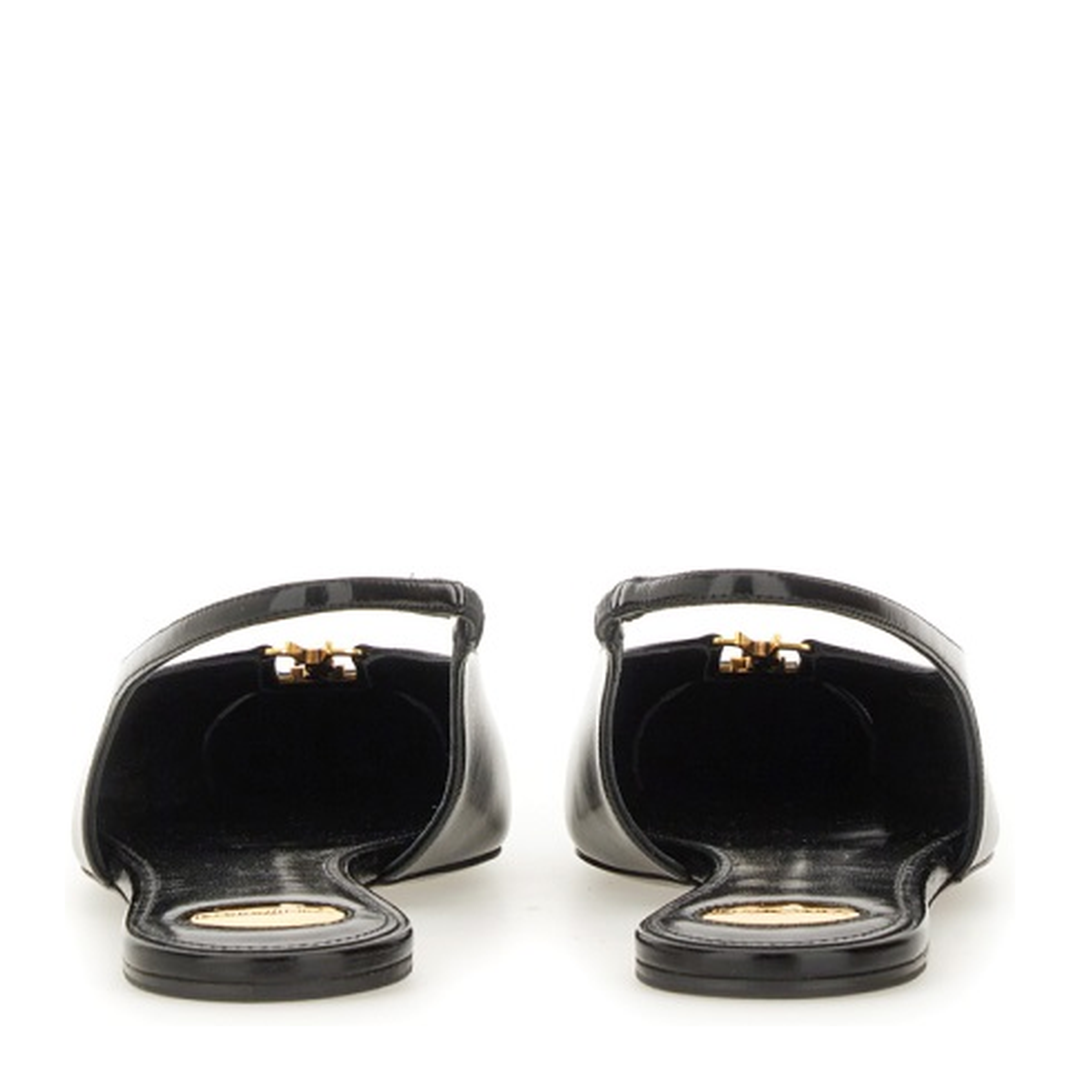 Black Leather Pointed Toe Slingback Strap Flat Sole