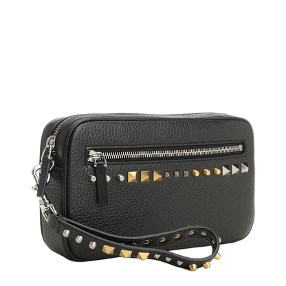 Rockstud Leather Clutch - Black