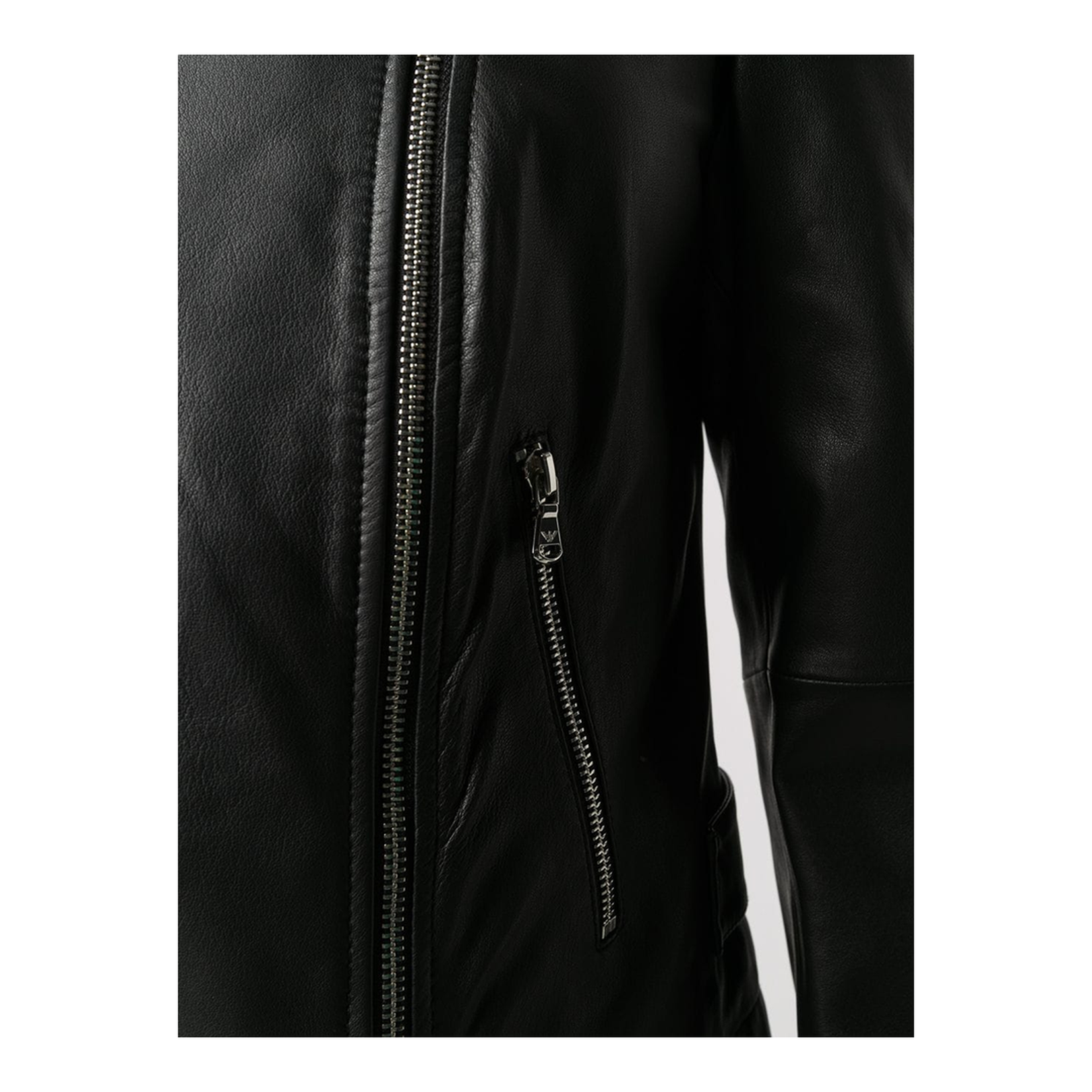 Black Leather Zipped Biker Jacket