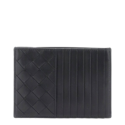 Intrecciato Leather Card Holder - Black